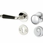 SKG3 knop/kruk op rozet Antique ebben Links + kerntrekbeveiliging glans nikkel/glans chroom