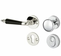 SKG3 knop/kruk op rozet Antique ebben Links + kerntrekbeveiliging glans nikkel/glans chroom