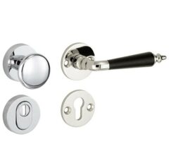 SKG3 knop/kruk op rozet Antique ebben Rechts + kerntrekbeveiliging glans nikkel/glans chroom