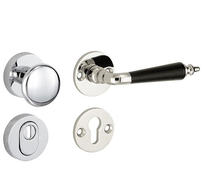 SKG3 knop/kruk op rozet Antique ebben Rechts + kerntrekbeveiliging glans nikkel/glans chroom