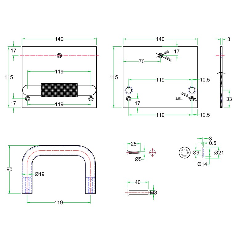 Deuropener handsfree op plaat rvs mat
