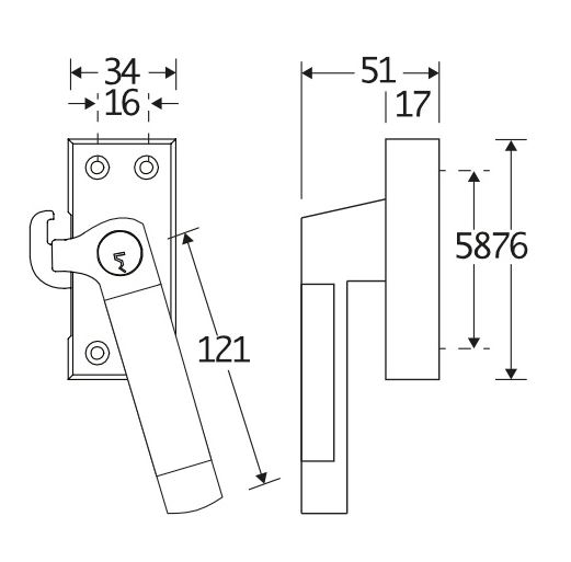 SKG Raamsluiting Met Sluitplaat Rechts Dual glans nikkel