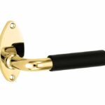 Deurkruk op ongeveerd rozet Frankfurt ebben/elips messing ongelakt