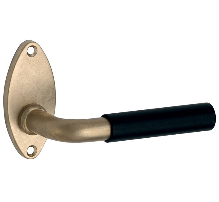 Deurkruk op ongeveerd rozet Frankfurt ebben/elips messing antiek