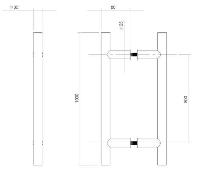 Intersteel Set Deurgrepen T-vorm 1000x80x30 HoH 800 mm RVS