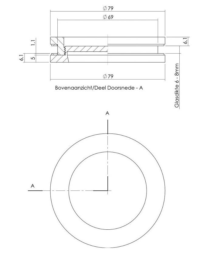 Intersteel Schuifdeurkom voor glasdeur 55mm RVS geborsteld