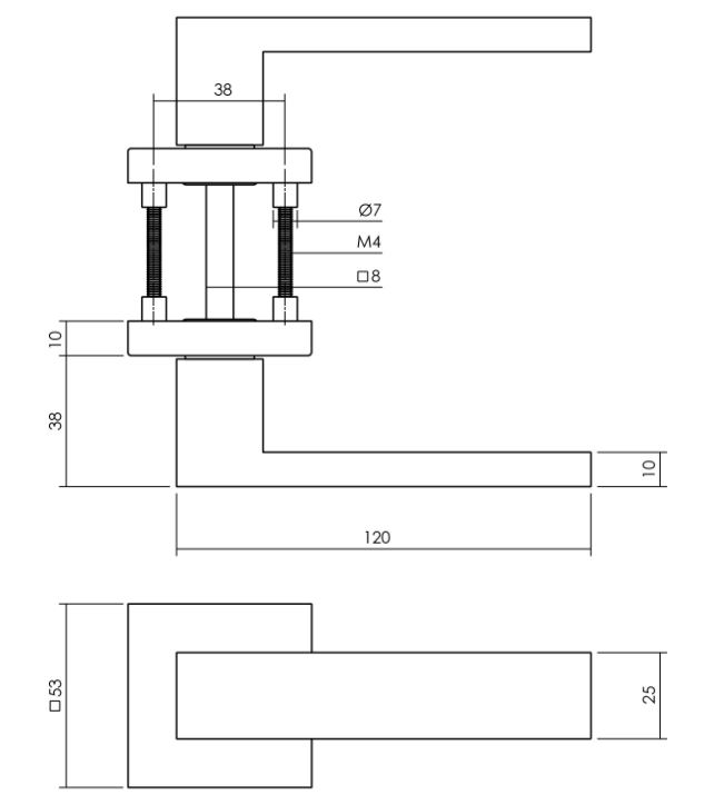 Intersteel Set achterdeurbeslag vierkant deurkruk Amsterdam met massieve rozetten rvs