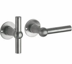 Deurkruk op ongeveerd rozet Chemin de Fer L/T 100mm mat nikkel ongelakt