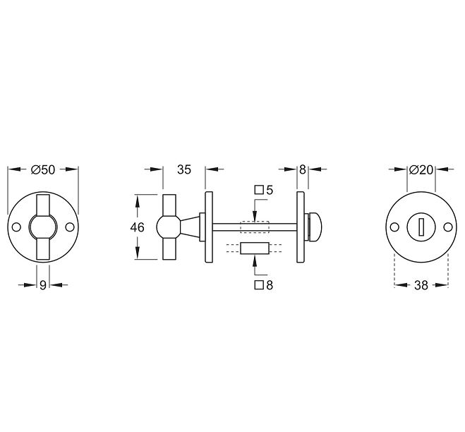 WC-Sluiting 5-8 mm Chemin de Fer 50mm glans nikkel