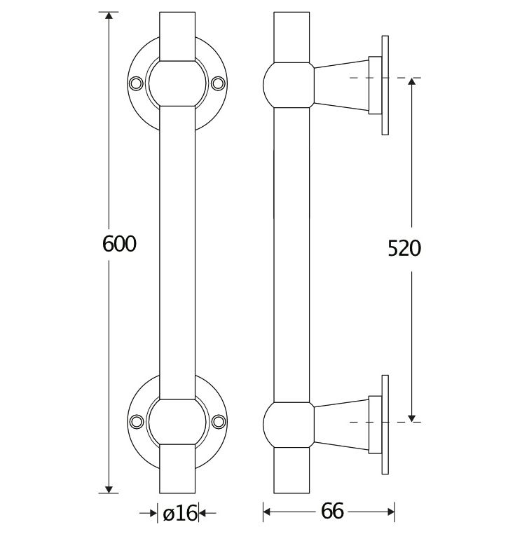 Deurgreep Chemin de Fer 600mm messing antiek