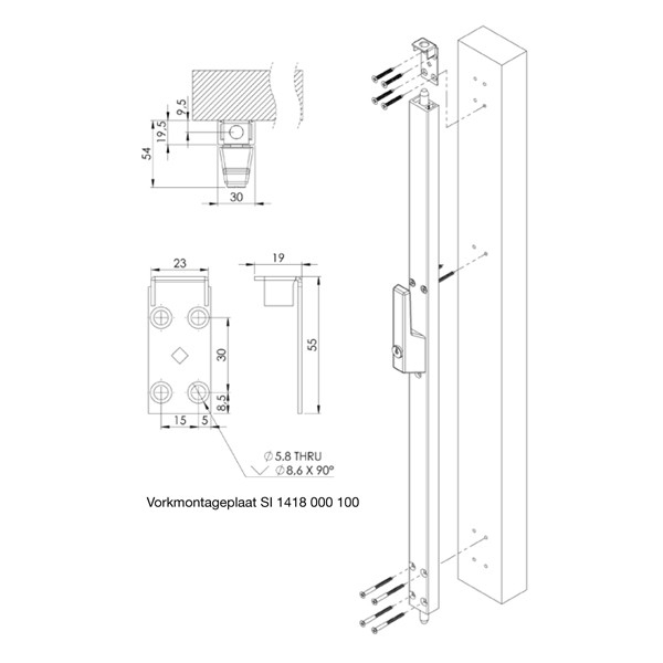 Raamespagnolet niet afsluitbaar 150cm linksdraaiend aluminium F1