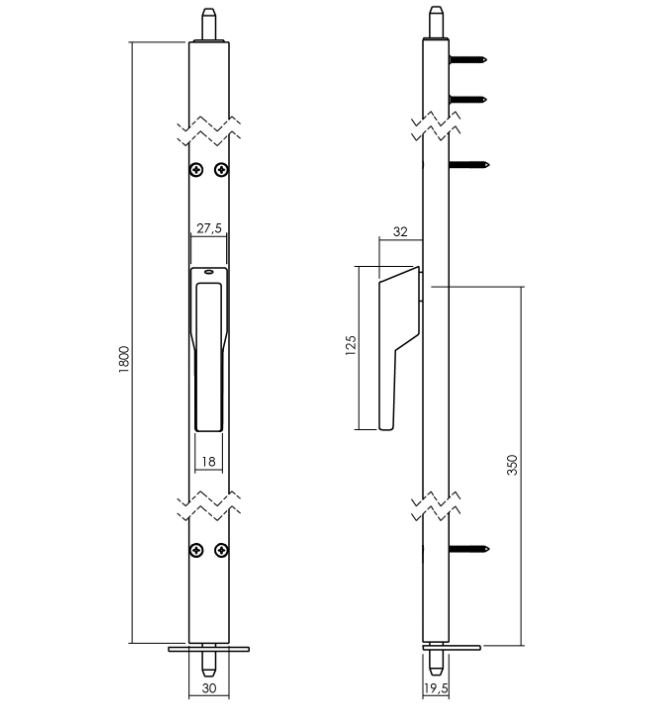 Raamespagnolet niet afsluitbaar 180cm linksdraaiend wit