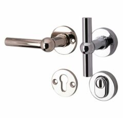 SKG3 knop/kruk op rozet Chemin de Fer Links + kerntrekbeveiliging glans nikkel/glans chroom