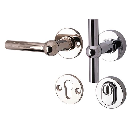 SKG3 knop/kruk op rozet Chemin de Fer Links + kerntrekbeveiliging glans nikkel/glans chroom