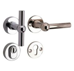 SKG3 knop/kruk op rozet Chemin de Fer Rechts + kerntrekbeveiliging glans nikkel/glans chroom