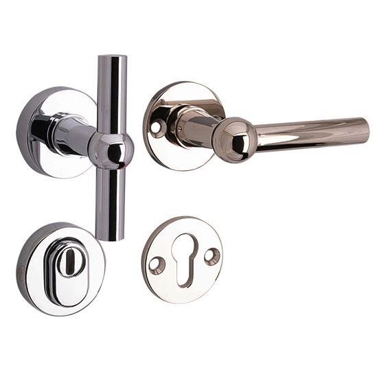 SKG3 knop/kruk op rozet Chemin de Fer Rechts + kerntrekbeveiliging glans nikkel/glans chroom