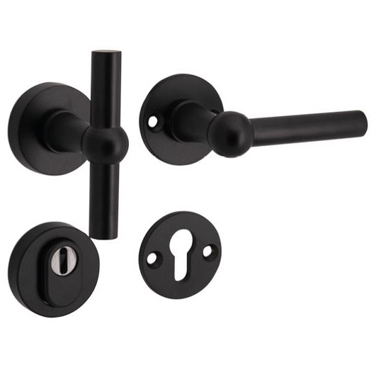 SKG3 knop/kruk op rozet Chemin de Fer Rechts + kerntrekbeveiliging mat zwart