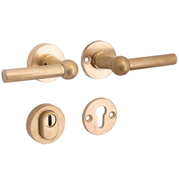 SKG3 kruk/kruk op rozet Chemin de Fer Rechts + kerntrekbeveiliging messing antiek