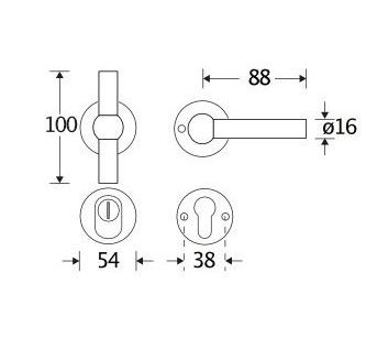 SKG3 knop/kruk op rozet Chemin de Fer Rechts + kerntrekbeveiliging messing antiek