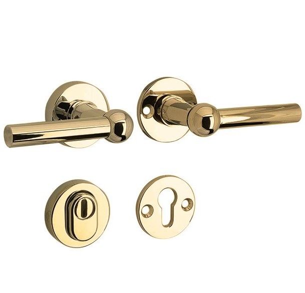 SKG3 kruk/kruk op rozet Chemin de Fer Rechts + kerntrekbeveiliging messing ongelakt