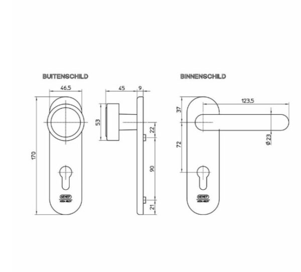 Nemef binnendeurbeslag PC72 knop-kruk brandwerend 2919 zwart