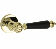 Deurkruk op ongeveerd rozet Nouveau/Elegant messing gelakt