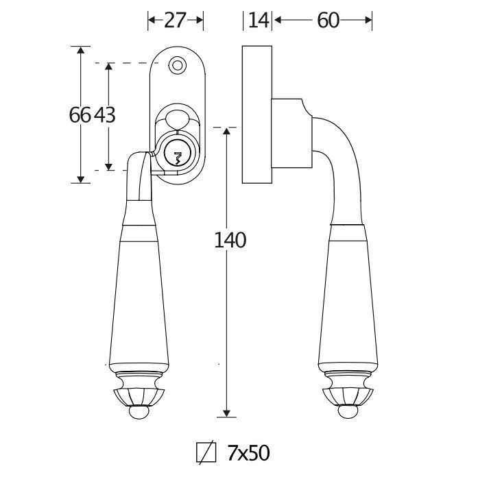 SKG2 Draaikiepgarnituur afsluitbaar Nouveau ebben/Smal Rechts glans nikkel