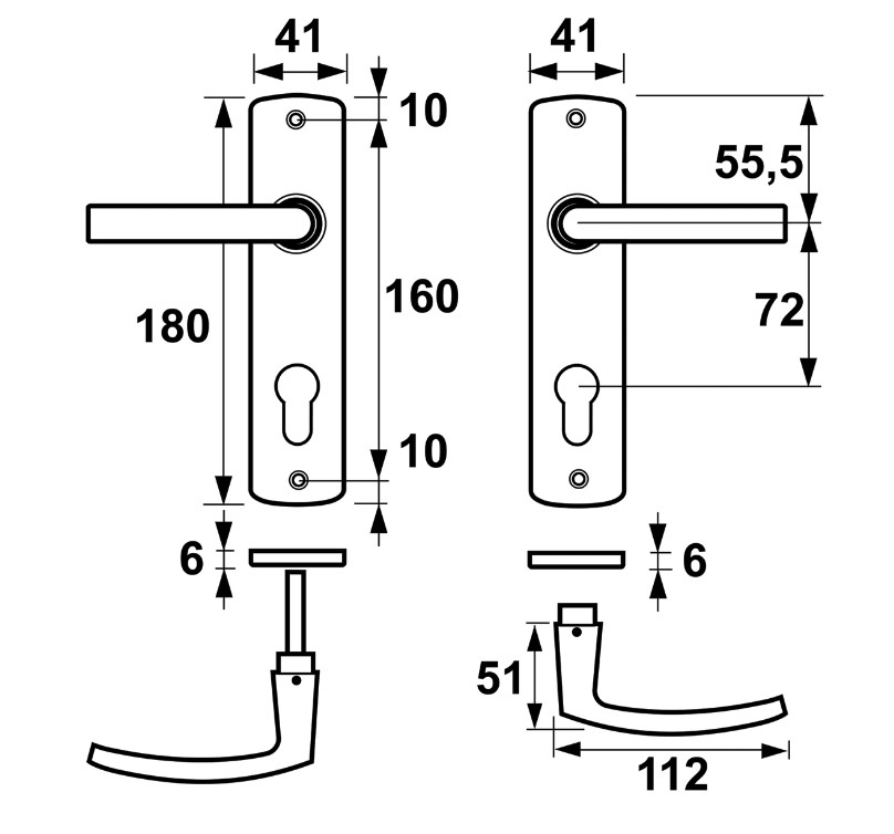 AXA curve schild PC72 met deurkruk blok aluminium F1