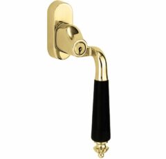 SKG2 Draaikiepgarnituur afsluitbaar Nouveau ebben/Smal Rechts messing gelakt