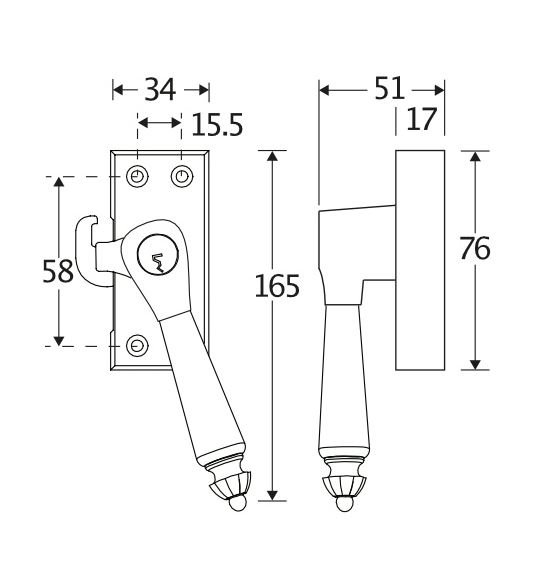 SKG Raamsluiting Met Sluitplaat Links Nouveau ebben glans nikkel