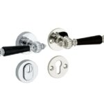 SKG3 kruk/kruk op rozet Nouveau Rechts + kerntrekbeveiliging glans nikkel/glans chroom