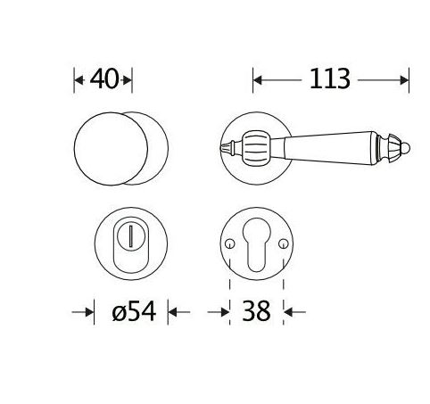 SKG3 knop/kruk op rozet Nouveau Links + kerntrekbeveiliging glans nikkel/glans chroom