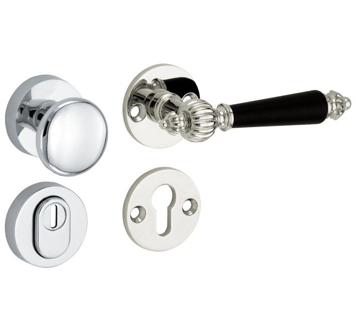 SKG3 knop/kruk op rozet Nouveau Rechts + kerntrekbeveiliging glans nikkel/glans chroom