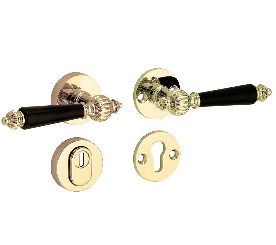 SKG3 kruk/kruk op rozet Nouveau Rechts + kerntrekbeveiliging messing gelakt/messing PVD