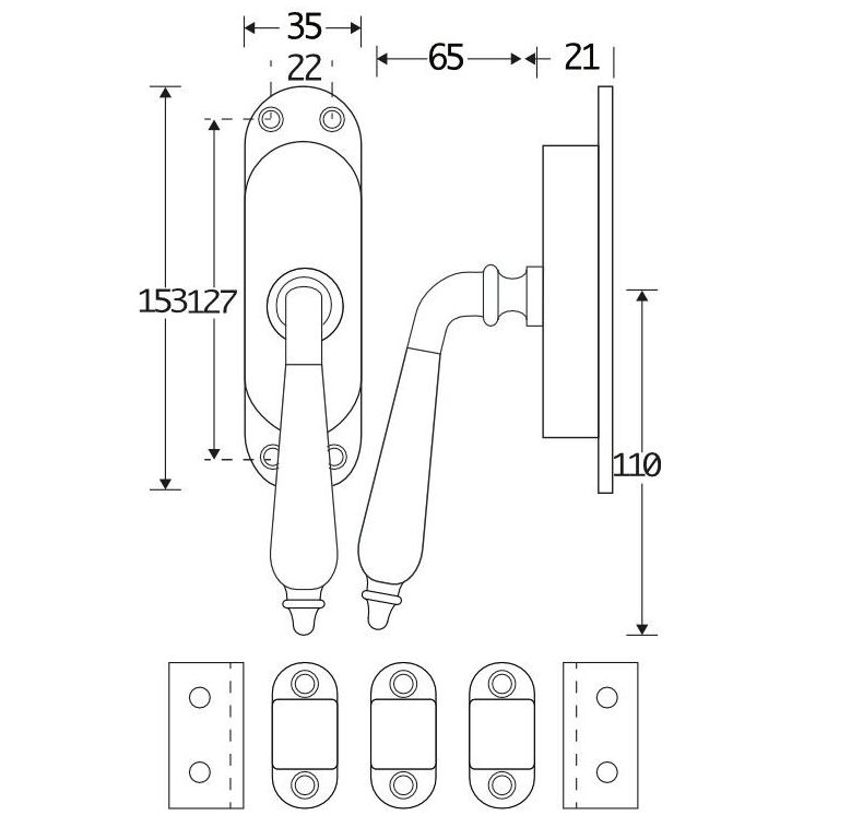Kruk-espagnolet Antique Ebben Rechts Messing Gelakt Inclusief 2 Stangen