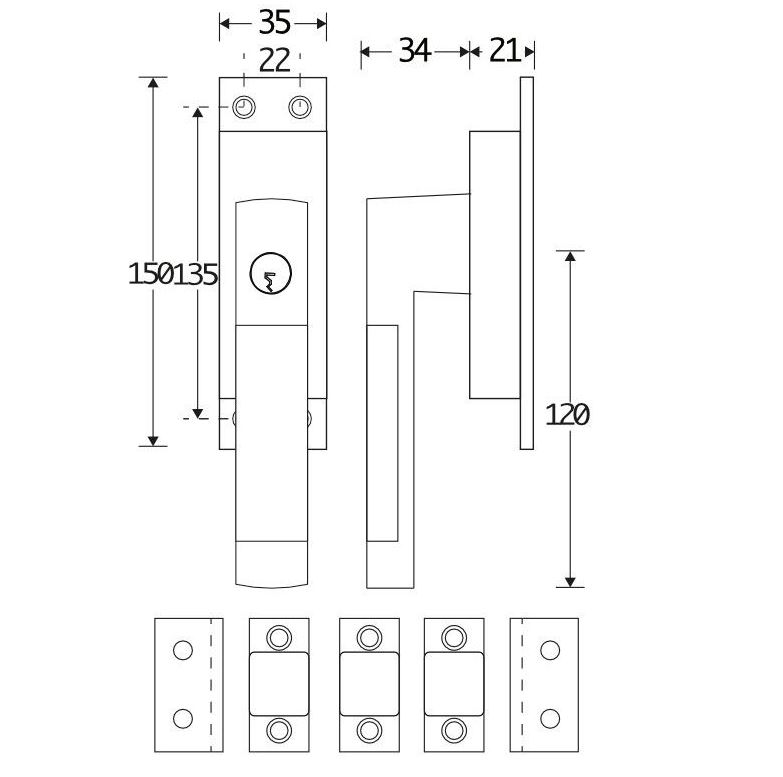 Kruk-espagnolet Afsluitbaar Dual Rechts Mat Nikkel Ongelakt Inclusief 2 Stangen