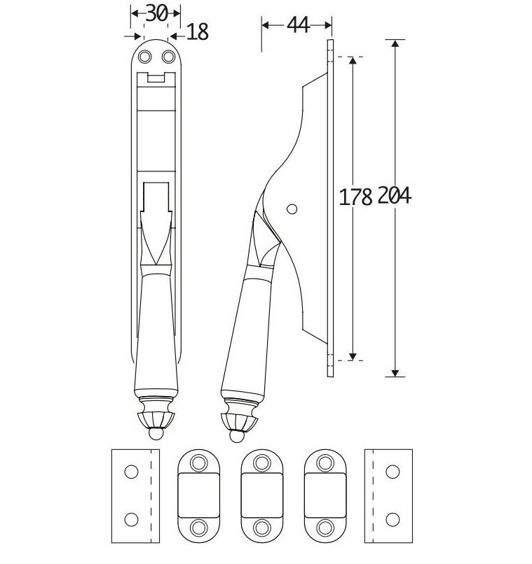 Pomp-espagnolet Nouveau ebben Glans Nikkel Inclusief 2 Stangen