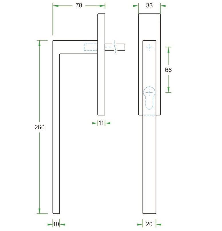 Hef/Schuifdeurbeslag Tavira PC69 paar op rechthoekig schild RVS zwart