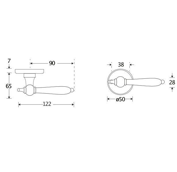 Deurkruk op ongeveerd rozet Barock/facet messing antiek