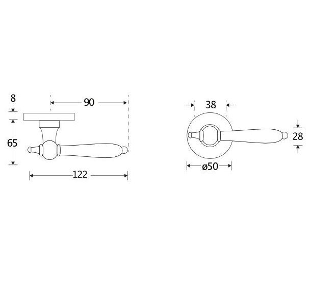 Deurkruk op geveerd rozet Barock/Vivo messing ongelakt