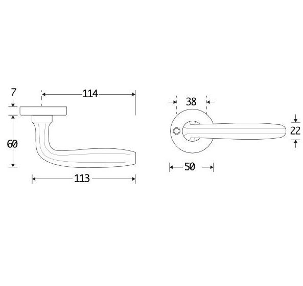 Deurkruk op ongeveerd rozet Banaan/Elegant mat nikkel ongelakt