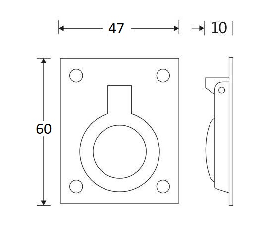 Luikring rechthoekig 60x47 mm glans nikkel
