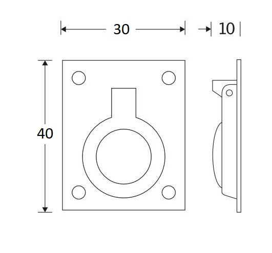 Luikring rechthoekig 40x30 mm mat nikkel gelakt