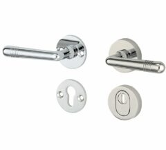 SKG3 kruk/kruk op rozet Art-Deco Links + kerntrekbeveiliging glans nikkel/glans chroom