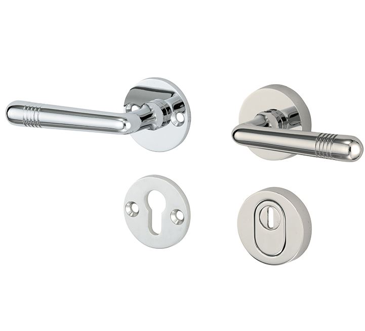 SKG3 kruk/kruk op rozet Art-Deco Links + kerntrekbeveiliging glans nikkel/glans chroom