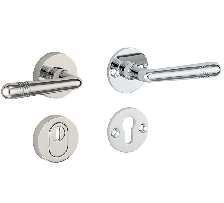 SKG3 kruk/kruk op rozet Art-Deco Rechts + kerntrekbeveiliging glans nikkel/glans chroom