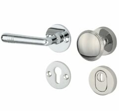 SKG3 knop/kruk op rozet Art-Deco Links + kerntrekbeveiliging glans nikkel/glans chroom