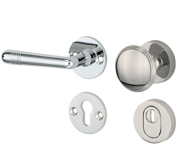 SKG3 knop/kruk op rozet Art-Deco Links + kerntrekbeveiliging glans nikkel/glans chroom