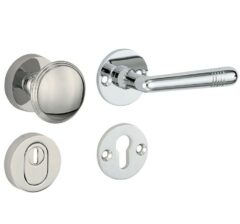 SKG3 knop/kruk op rozet Art-Deco Rechts + kerntrekbeveiliging glans nikkel/glans chroom