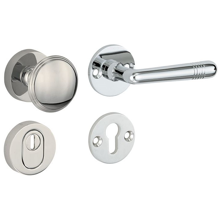 SKG3 knop/kruk op rozet Art-Deco Rechts + kerntrekbeveiliging glans nikkel/glans chroom